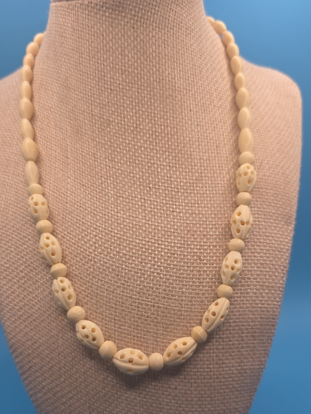 Handcrafted Cream Carved Bead Necklace - Women Jewelry